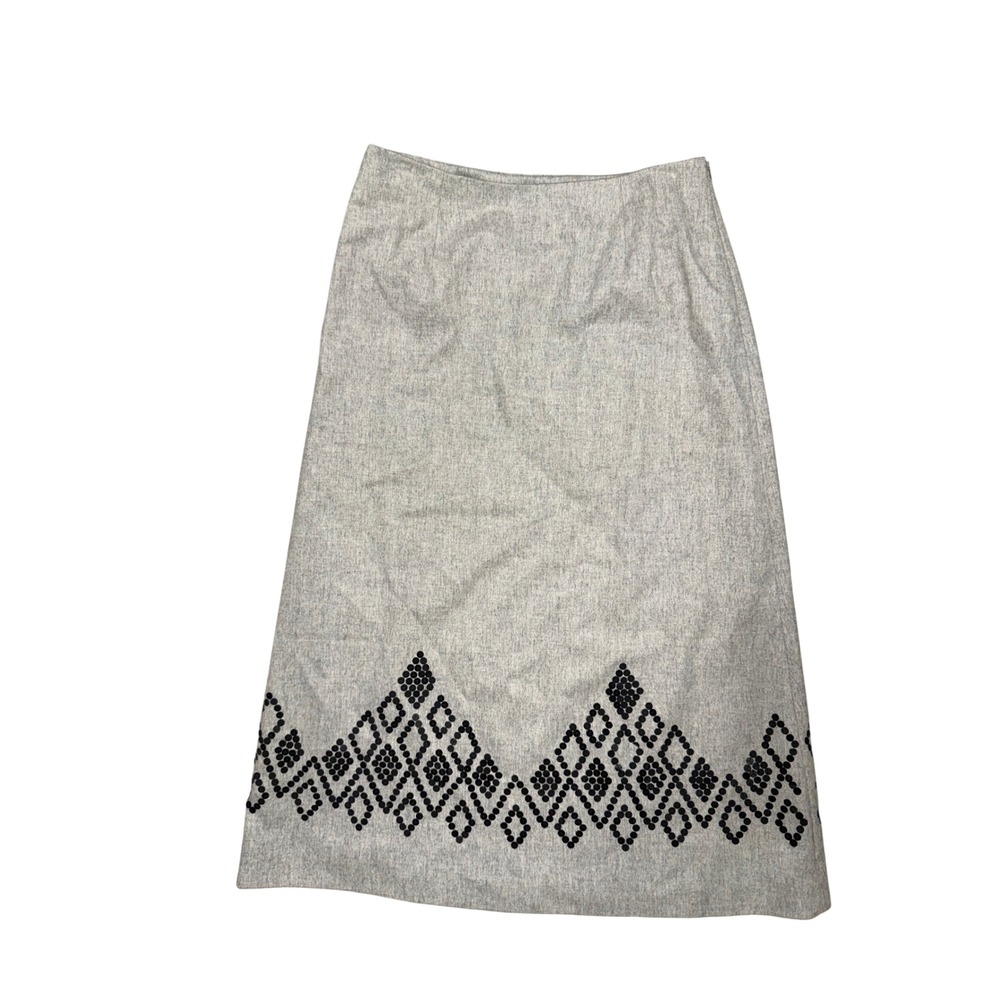 Vintage Ann Taylor Grey Wool Silk western Blend Sequin Hem‎ Geometric Midi Skirt